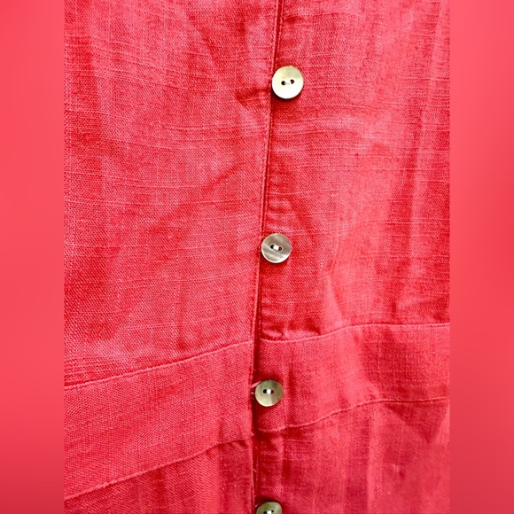 J Jill Linen Blend Button Front Midi Dress with Smocked Cuffs in Guava Size L - Picture 6 of 9